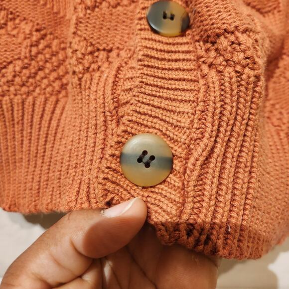 Vintage Perry Ellis America Burnt Orange Argyle Chunky Knit Vest Women's Large - Picture 7 of 8